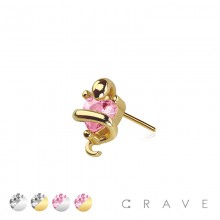 316L SURGICAL STEEL THREADLESS PUSH IN CZ HEART SNAKE COBRA TOP PART (ONLY)